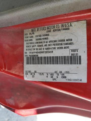 Photo 10 from auction – 1998 FORD MUSTANG with VIN 1FAFP4040WF202459