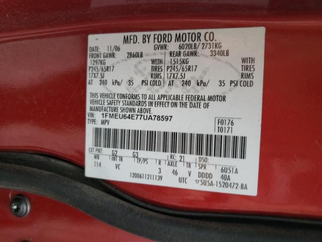 Photo 10 from auction – 2007 FORD EXPLORER E with VIN 1FMEU64E77UA78597