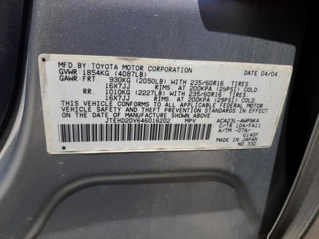 Photo 10 from auction – 2004 TOYOTA RAV4 with VIN JTEHD20V646016202