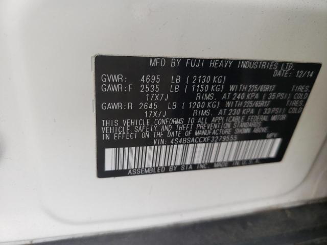 Photo 10 from auction – 2015 SUBARU OUTBACK 2. with VIN 4S4BSACCXF3279555