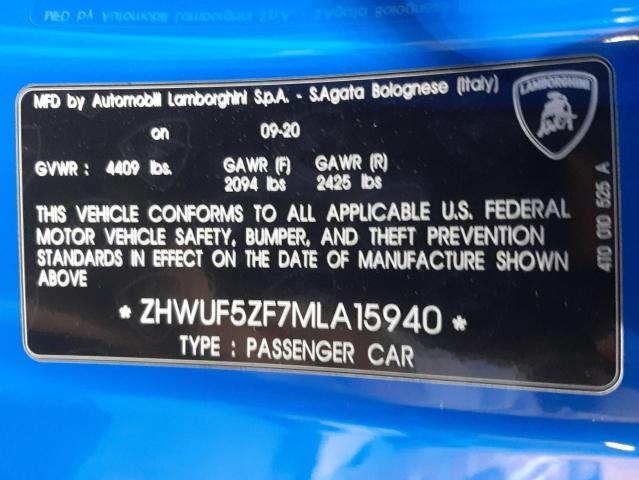 Photo 10 from auction – 2021 LAMBORGHINI HURACAN EV with VIN ZHWUF5ZF7MLA15940