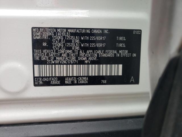 Photo 10 from auction – 2022 TOYOTA RAV4 XLE with VIN 2T3W1RFV2NC178771