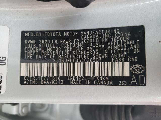 Photo 10 from auction – 2016 TOYOTA COROLLA L with VIN 2T1BURHE3GC636901