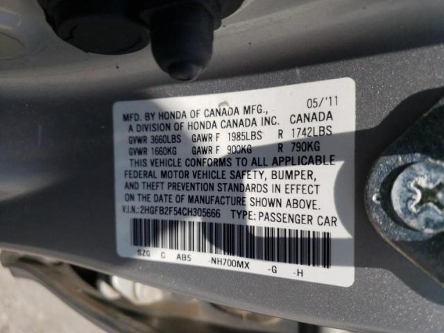 Photo 10 from auction – 2012 HONDA CIVIC LX with VIN 2HGFB2F54CH305666