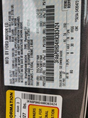 Photo 10 from auction – 2017 FORD FUSION SE with VIN 3FA6P0HD4HR383424