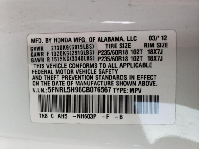 Photo 10 from auction – 2012 HONDA ODYSSEY TO with VIN 5FNRL5H96CB076567