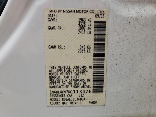 Photo 10 from auction – 2019 NISSAN ALTIMA PLA with VIN 1N4BL4FV7KC113476