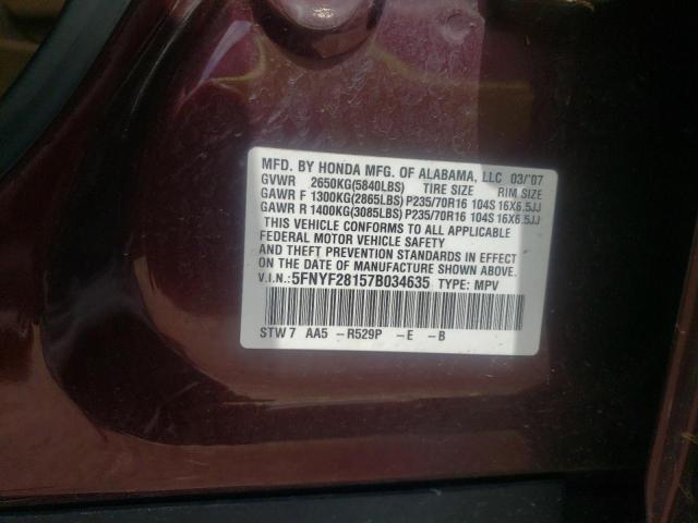 Photo 10 from auction – 2007 HONDA PILOT LX with VIN 5FNYF28157B034635
