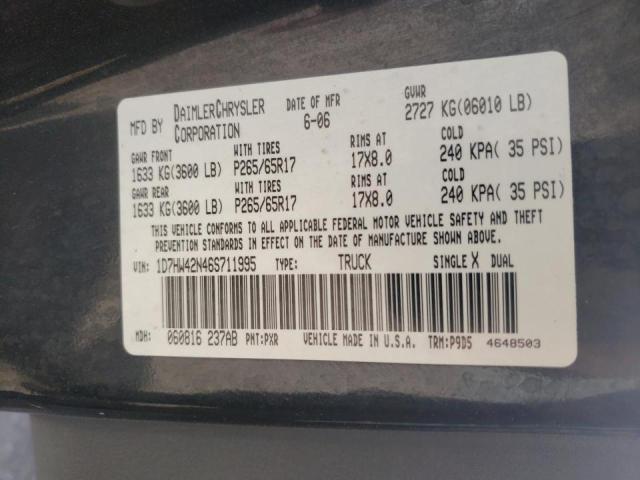 Photo 10 from auction – 2006 DODGE DAKOTA SLT with VIN 1D7HW42N46S711995