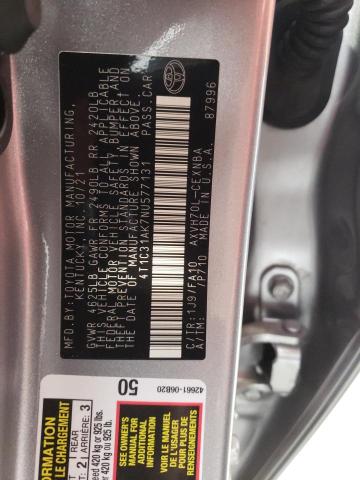 Photo 10 from auction – 2022 TOYOTA CAMRY LE with VIN 4T1C31AK7NU577131