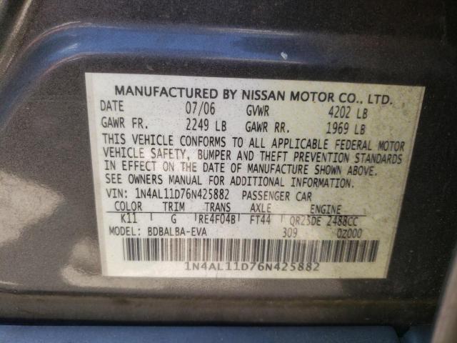 Photo 10 from auction – 2006 NISSAN ALTIMA S with VIN 1N4AL11D76N425882