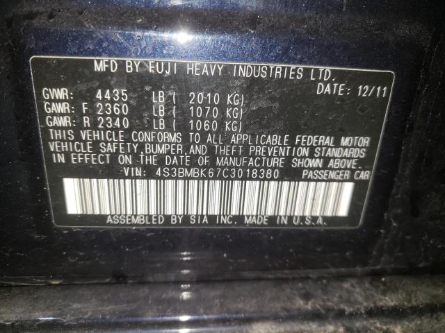 Photo 10 from auction – 2012 SUBARU LEGACY 2.5 with VIN 4S3BMBK67C3018380