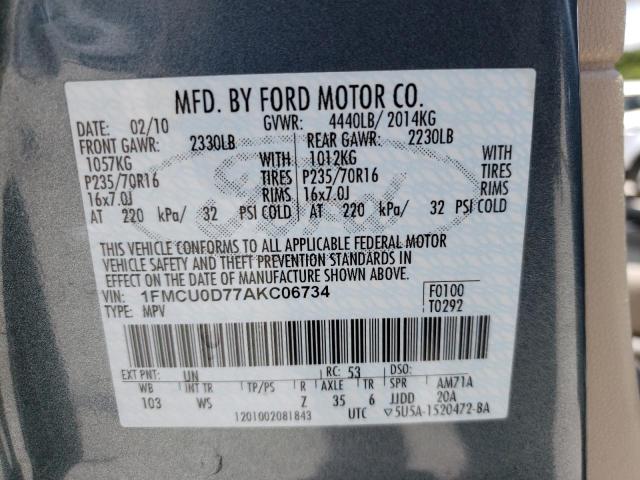 Photo 10 from auction – 2010 FORD ESCAPE XLT with VIN 1FMCU0D77AKC06734