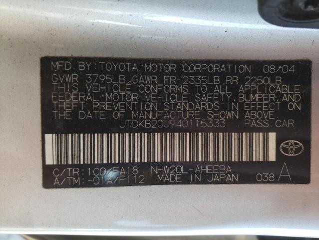 Photo 10 from auction – 2004 TOYOTA PRIUS with VIN JTDKB20U940115333