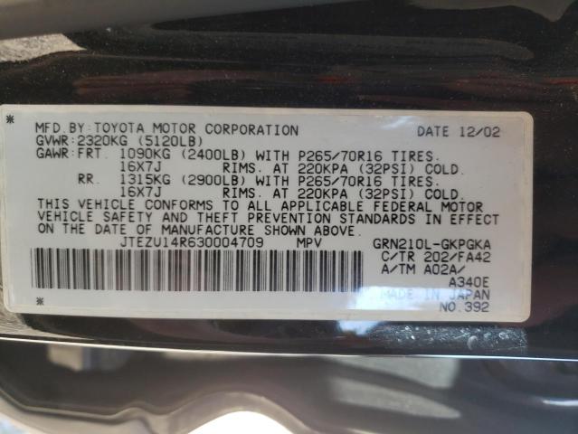Photo 10 from auction – 2003 TOYOTA 4RUNNER SR with VIN JTEZU14R630004709