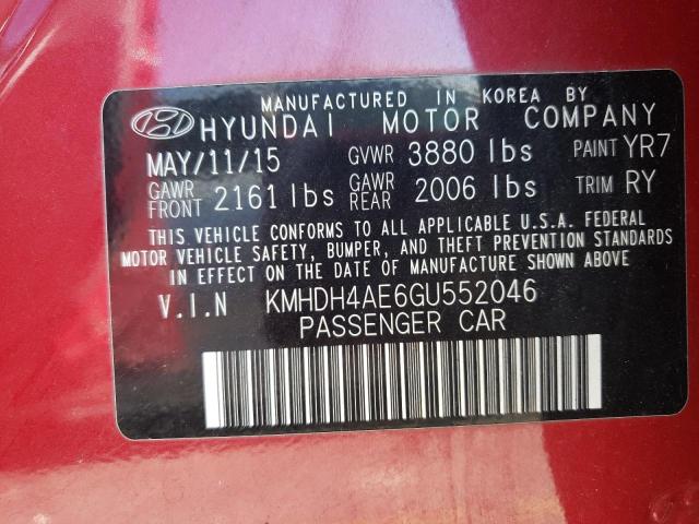 Photo 10 from auction – 2016 HYUNDAI ELANTRA with VIN KMHDH4AE6GU552046