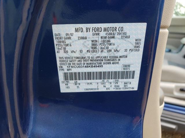 Photo 10 from auction – 2008 FORD ESCAPE XLT with VIN 1FMCU03148KB49495