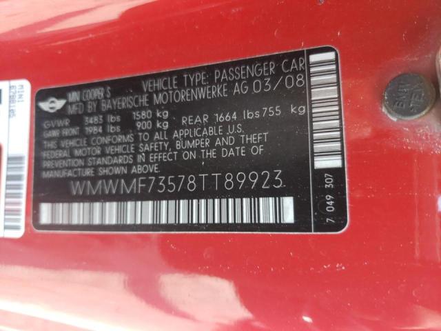 Photo 10 from auction – 2008 MINI COOPER S with VIN WMWMF73578TT89923