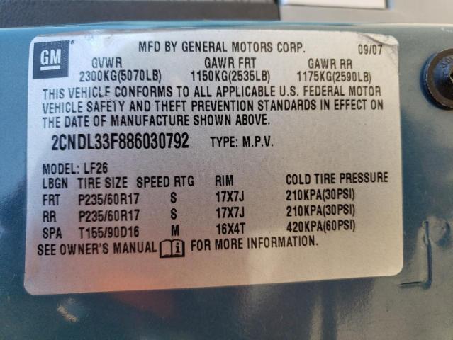 Photo 10 from auction – 2008 CHEVROLET EQUINOX LT with VIN 2CNDL33F886030792