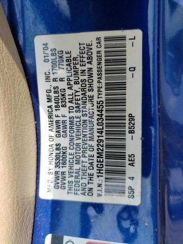 Photo 10 from auction – 2004 HONDA CIVIC EX with VIN 1HGEM22914L034455