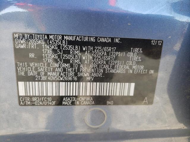 Photo 10 from auction – 2012 TOYOTA RAV4 with VIN 2T3BF4DV5CW269616