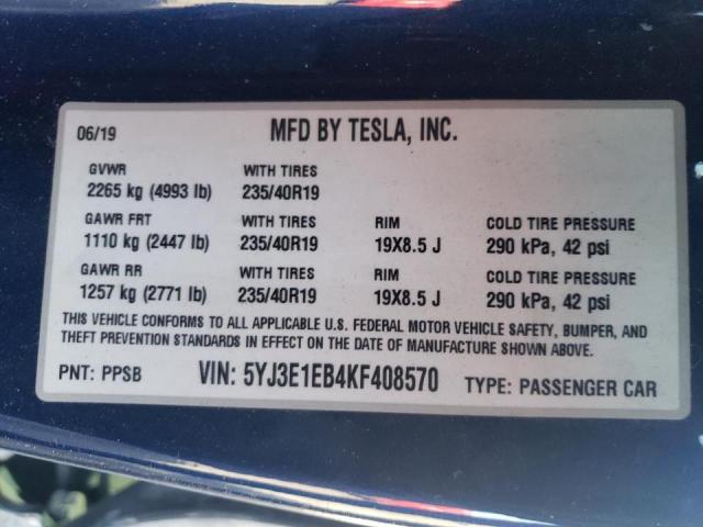 Photo 10 from auction – 2019 TESLA MODEL 3 with VIN 5YJ3E1EB4KF408570
