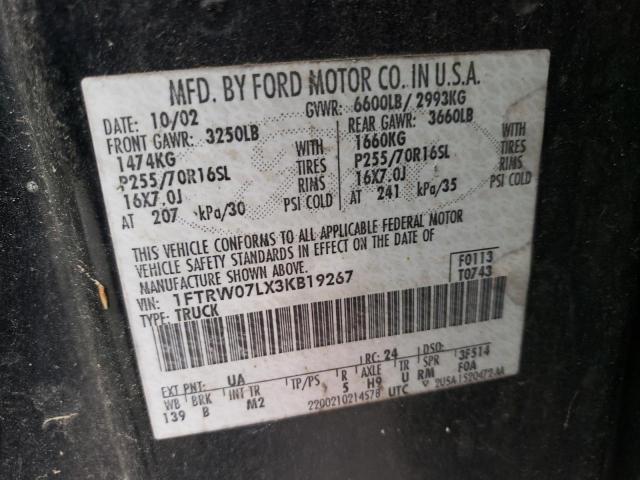 Photo 10 from auction – 2003 FORD F150 SUPER with VIN 1FTRW07LX3KB19267