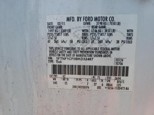 Photo 10 from auction – 2011 FORD F150 with VIN 1FTNF1CF0BKD32487