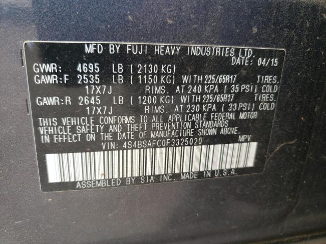 Photo 10 from auction – 2015 SUBARU OUTBACK 2. with VIN 4S4BSAFC0F3325020