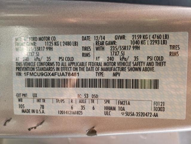 Photo 10 from auction – 2015 FORD ESCAPE SE with VIN 1FMCU9GX4FUA78481