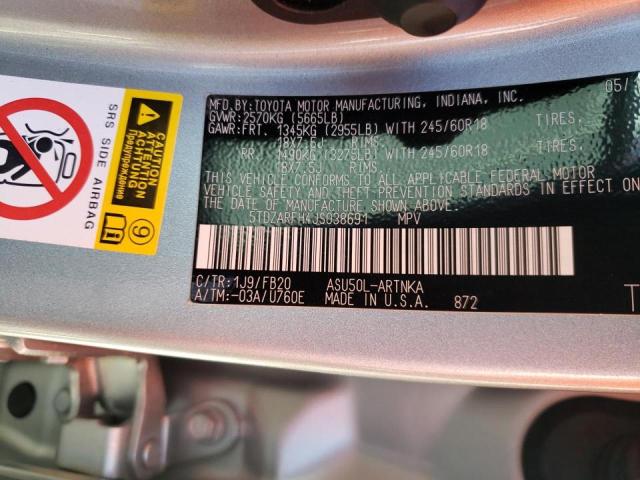 Photo 10 from auction – 2018 TOYOTA HIGHLANDER with VIN 5TDZARFH4JS038691