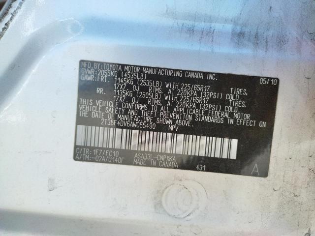Photo 10 from auction – 2010 TOYOTA RAV4 with VIN 2T3BF4DV6AW055490
