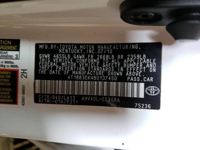 Photo 10 from auction – 2011 TOYOTA CAMRY HYBR with VIN 4T1BB3EK4BU137450