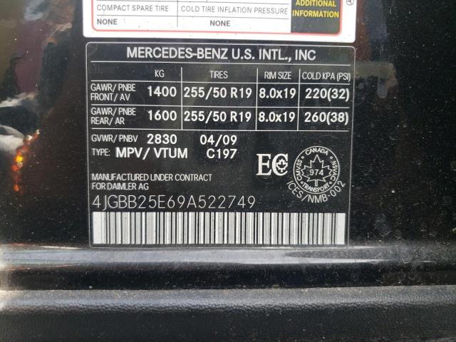Photo 10 from auction – 2009 MERCEDES-BENZ ML with VIN 4JGBB25E69A522749