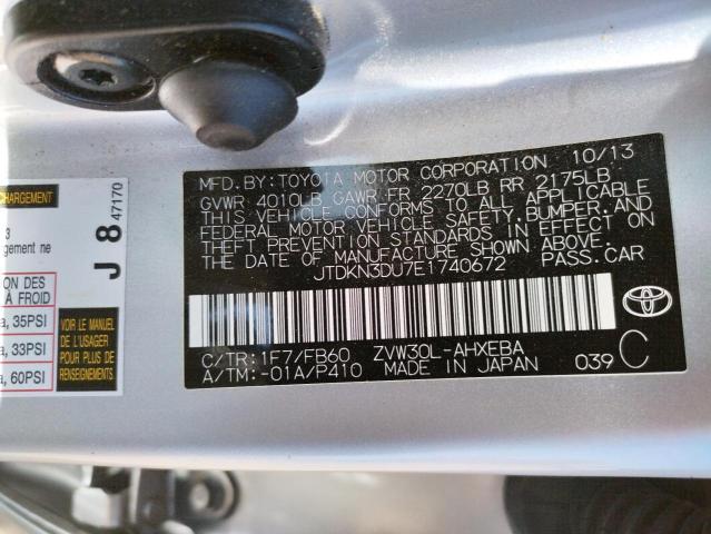 Photo 10 from auction – 2014 TOYOTA PRIUS with VIN JTDKN3DU7E1740672
