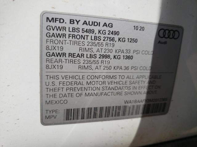 Photo 10 from auction – 2021 AUDI Q5 PREMIUM with VIN WA1BAAFY3M2012365