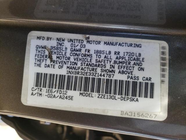 Photo 10 from auction – 2003 TOYOTA COROLLA CE with VIN 1NXBR32E33Z144787