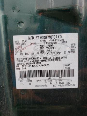Photo 10 from auction – 2007 FORD F150 with VIN 1FTRX14WX7NA60873