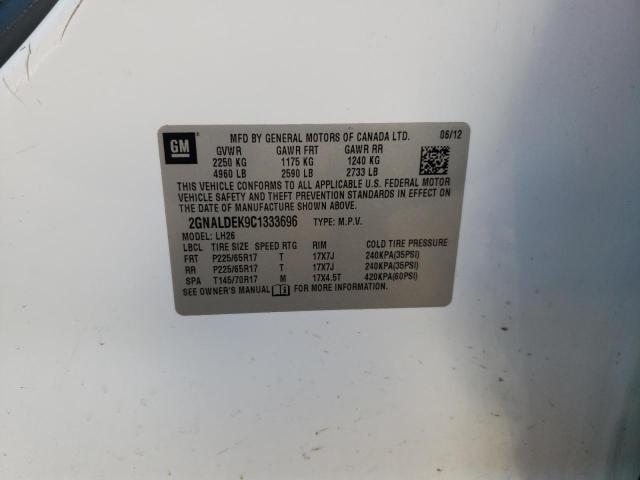 Photo 10 from auction – 2012 CHEVROLET EQUINOX LT with VIN 2GNALDEK9C1333696