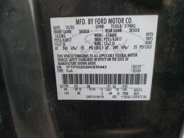 Photo 10 from auction – 2006 FORD F150 with VIN 1FTPX02526KB30443