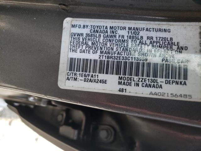 Фото 10 с аукциона – 2003 TOYOTA COROLLA CE с VIN 2T1BR32E33C113959