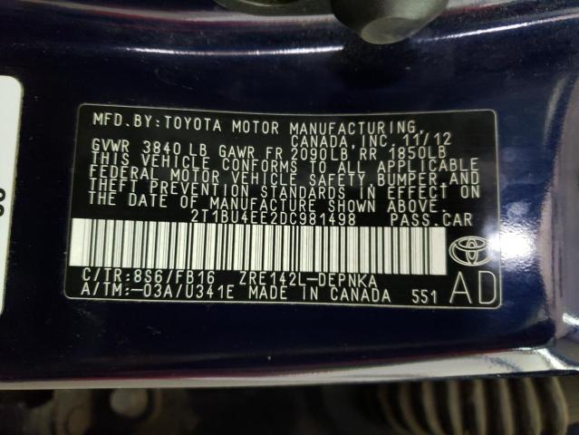 Foto 10 de la subasta – 2013 TOYOTA COROLLA BA con VIN 2T1BU4EE2DC981498