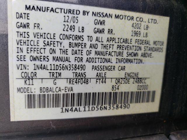 Photo 10 from auction – 2006 NISSAN ALTIMA S with VIN 1N4AL11D56N358490