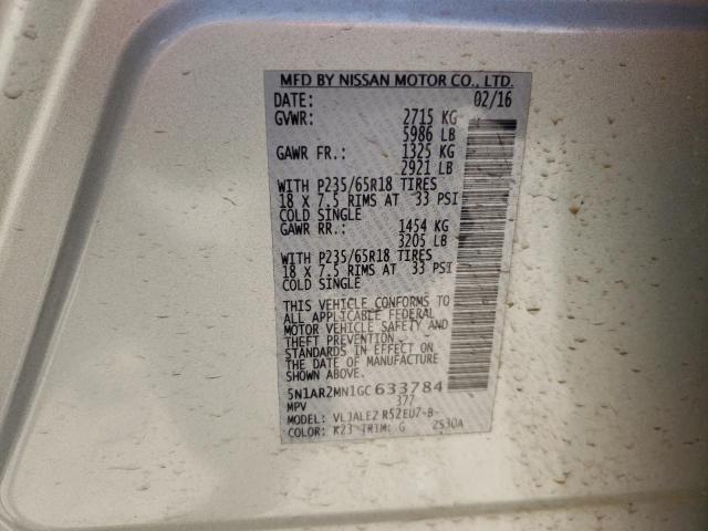 Photo 10 from auction – 2016 NISSAN PATHFINDER with VIN 5N1AR2MN1GC633784