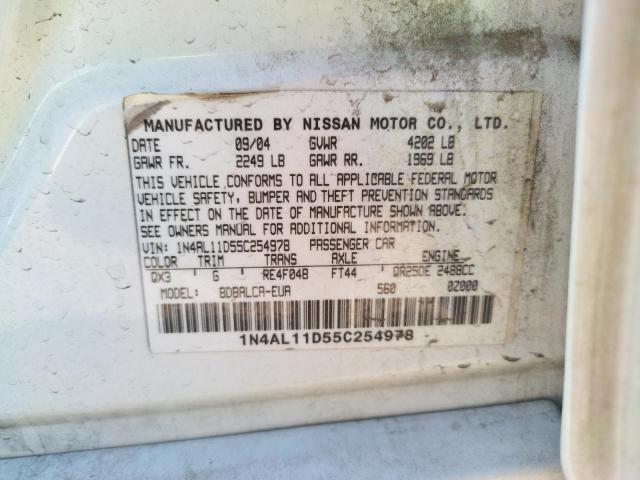 Photo 10 from auction – 2005 NISSAN ALTIMA S with VIN 1N4AL11D55C254978