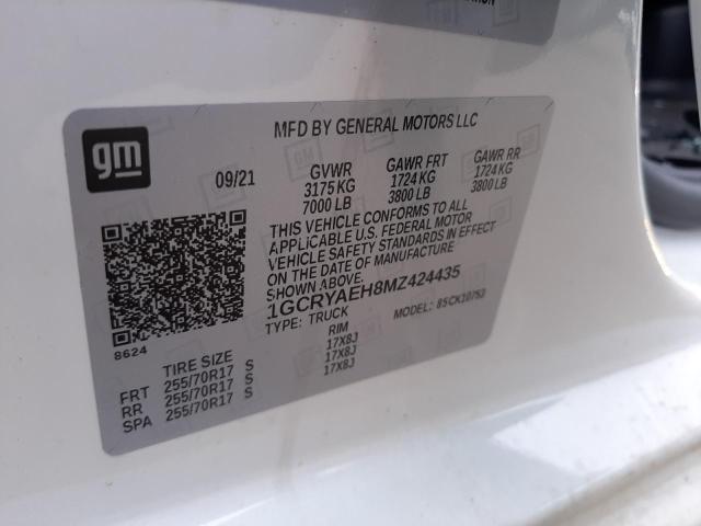 Photo 10 from auction – 2021 CHEVROLET SILVERADO with VIN 1GCRYAEH8MZ424435