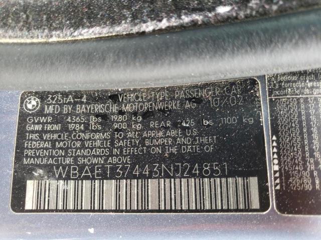 Photo 10 from auction – 2003 BMW 325 I with VIN WBAET37443NJ24851
