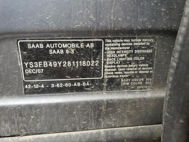 Photo 10 from auction – 2008 SAAB 9-3 2.0T with VIN YS3FB49Y281118022