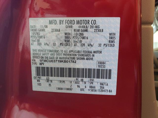 Photo 10 from auction – 2009 FORD ESCAPE XLT with VIN 1FMCU03719KB01782