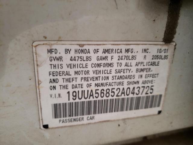 Photo 10 from auction – 2002 ACURA 3.2TL TYPE with VIN 19UUA56852A043725